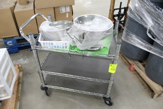Stainless Cart And Bowls.