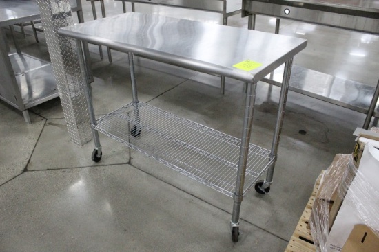 4ft Stainless Table On Casters. 50x24x39"
