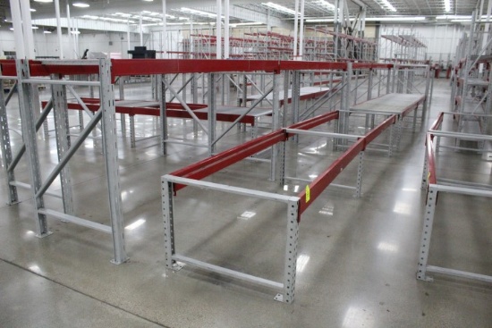 Pallet Racking. 14 Sections, (4) 90" Beams, 28x40" Uprights, (10) 102" Beams, 60x40"  Uprights