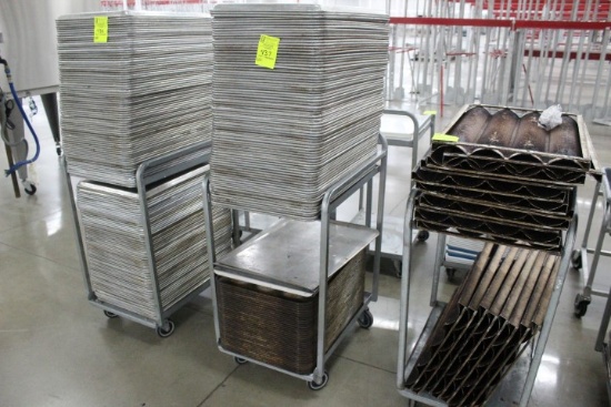 Assorted Pans And Cart. Sheet Pans, Muffin Pans, Includes Cart