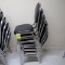 stackable chairs, metal frame w/ cushioned seats