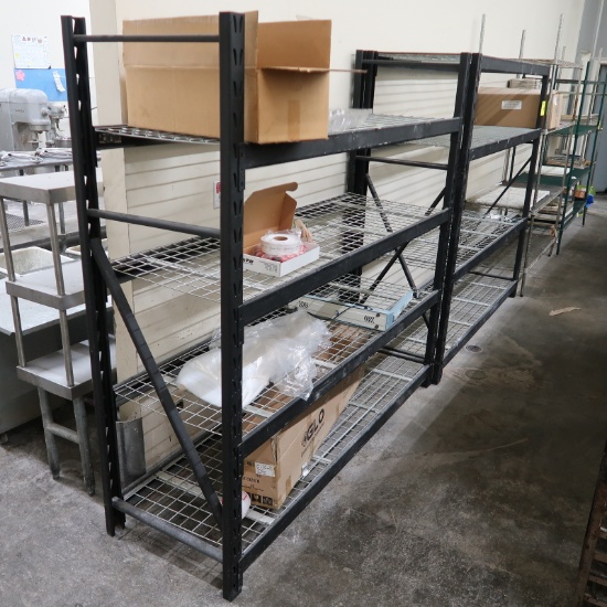 warehouse shelving, 5) sections, w/ contents