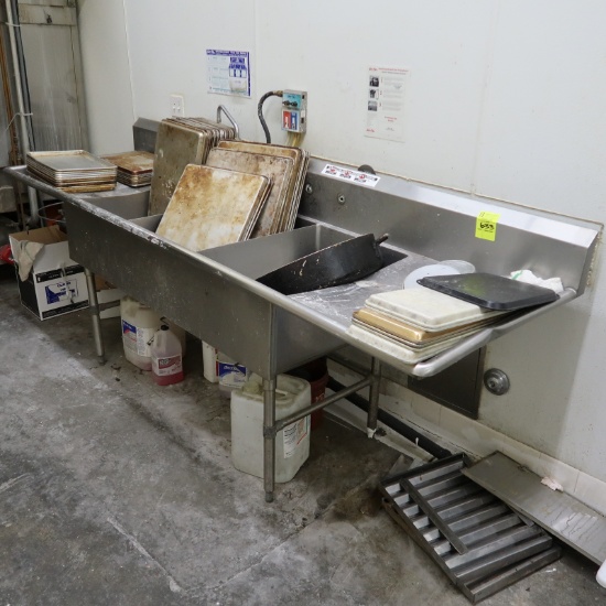 3-compartment sink w/ L & R drainboards, w/ contents