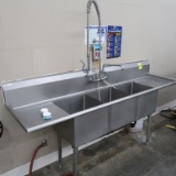 3-compartment sink w/ L & R drainboards, pre-wash