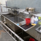 3-compartment sink w/ L & R drainboards & overshelf