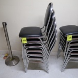 stackable chairs, metal frame w/ cushioned seats