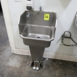 hand sink w/ foot valves,  soap & towell dispenser