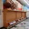 wooden bulk merchandising bins w/ pegboard back, 3) sections, includes wagon decor