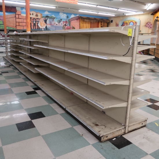 Lozier gondola shelving, 39' run (9- 4' + 1-3' sections)