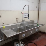 3 compartment sink w/ L & R drainboards & pre-wash spray