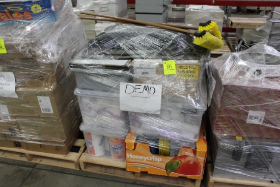 Misc Items. Floor mats, plastic containers, brooms, small paper cups, paper towels