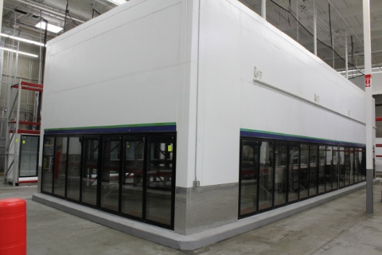 43 Door Freezer. Has pallet wide door, 14 sections of racking, and 4 Bohn 2 fan coils.  50'x20'x20'