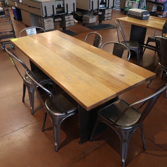 wood top dining table w/ steel frame