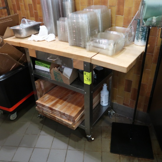 solid maple top cart w/ fold-up shelves & 2) undershelves