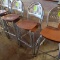 stackable chairs, bar height, steel frame w/ wooden seat