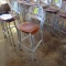 stackable chairs, bar height, steel frame w/ wooden seat