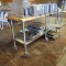 butcher block wood top table on casters w/ undershelf
