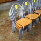 stackable chairs, steel frame w/ wooden seat