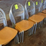 stackable chairs, steel frame w/ wooden seat