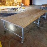 butcher block wood top table on casters