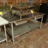 stainless table w/ backsplash, undershelf, & drawers