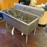 stainless two compartment sink w/ pre-wash spray