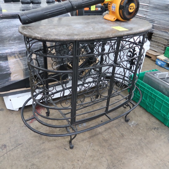wine rack/table, ornamental steel base w/ marble top