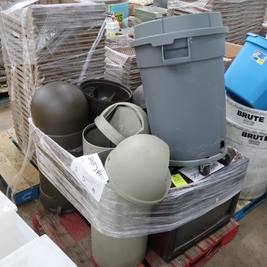 pallet of assorted waste cans & TV