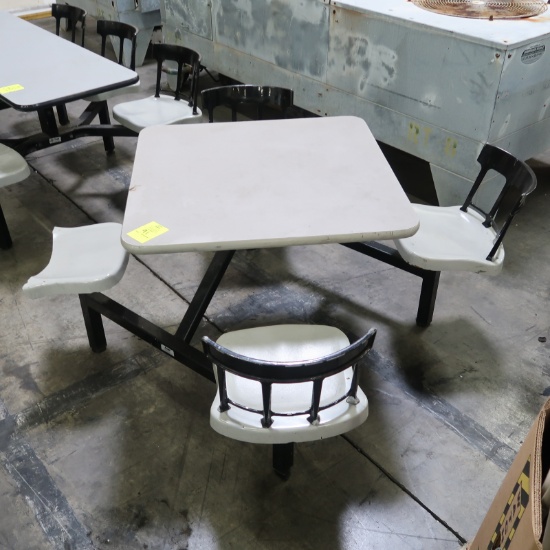 cafe table w/ attached chairs, 1 chair broken