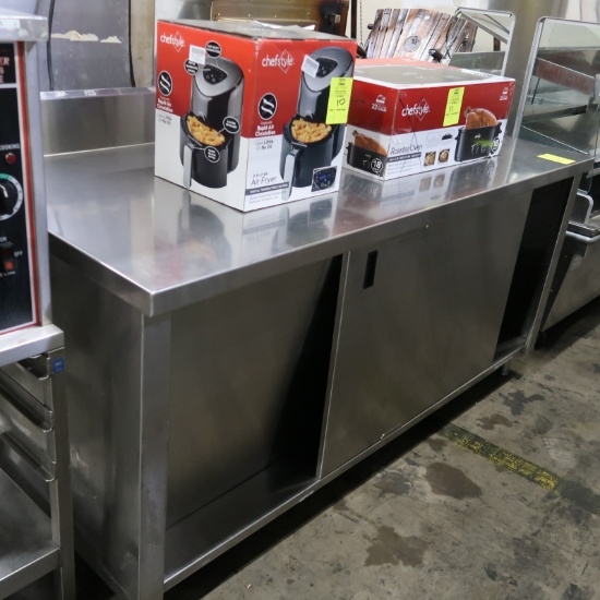 stainless table w/ backsplash & cabinet under