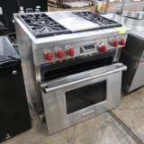 Wolf 4- burner range w/ center charbroiller & oven, oven door is removed
