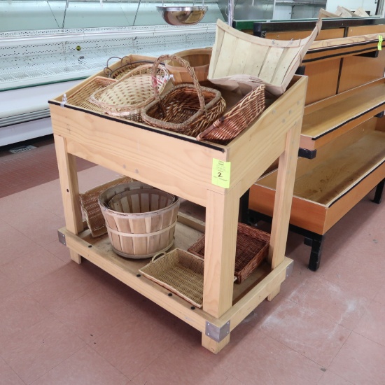 wooden produce merchandiser w/ angled top