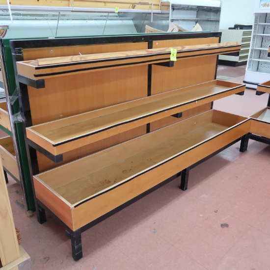 produce merchandiser, wooden shelves w/ steel frame