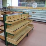 produce merchandiser, wooden shelves w/ steel frame