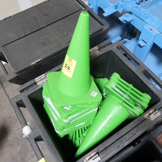 stack of caution cones, lime green