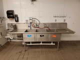 Three compartment stainless steel sink with hand