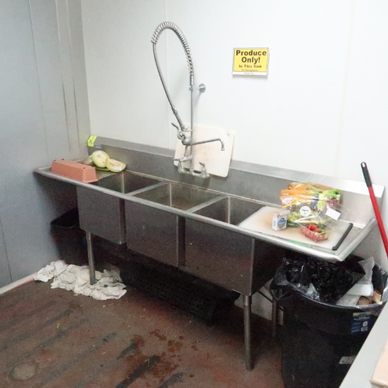 3-compartment sink w/ L & R drainboards & pre-wash spray