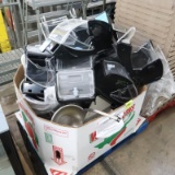 crate of stainless pans & Durapod bulk bins