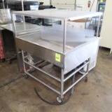 stainless iced seafood merchandiser, w/ roof, on casters