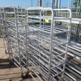 aluminum tray racks, on casters