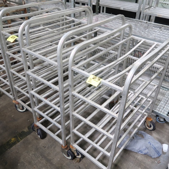 aluminum tray racks, on casters