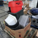pallet of plastic tubs & waste containers