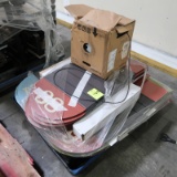 pallet of aisle signs & partial box of optical cable