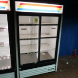 True 2-glass sliding door refrigerated merchandiser, self-contained