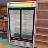 True 2-glass sliding door refrigerated merchandiser, self-contained