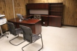 U-Shaped Desk W/ Chairs And Shelving Unit