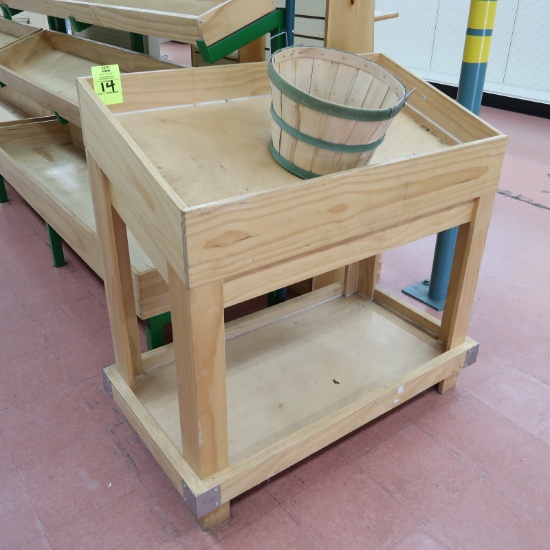 wooden produce merchandiser w/ slanted top