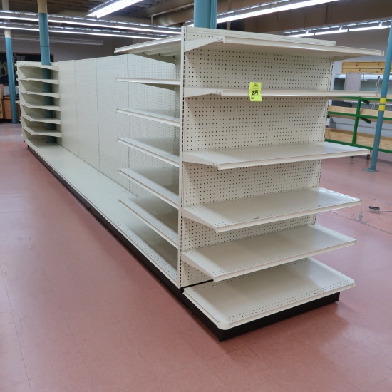 Lozier gondola shelving, 24' run w/ 2) 4' endcaps