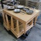 pallet of wooden tables, w/ frying pans