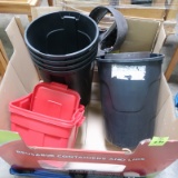 crate of plastic bins & waste receptacles
